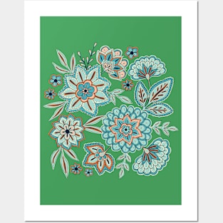 Pretty boho flowers - Green Posters and Art